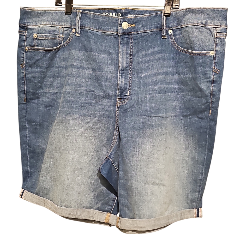 Torrid Medium Wash Denim Cuffed Bermuda Shorts